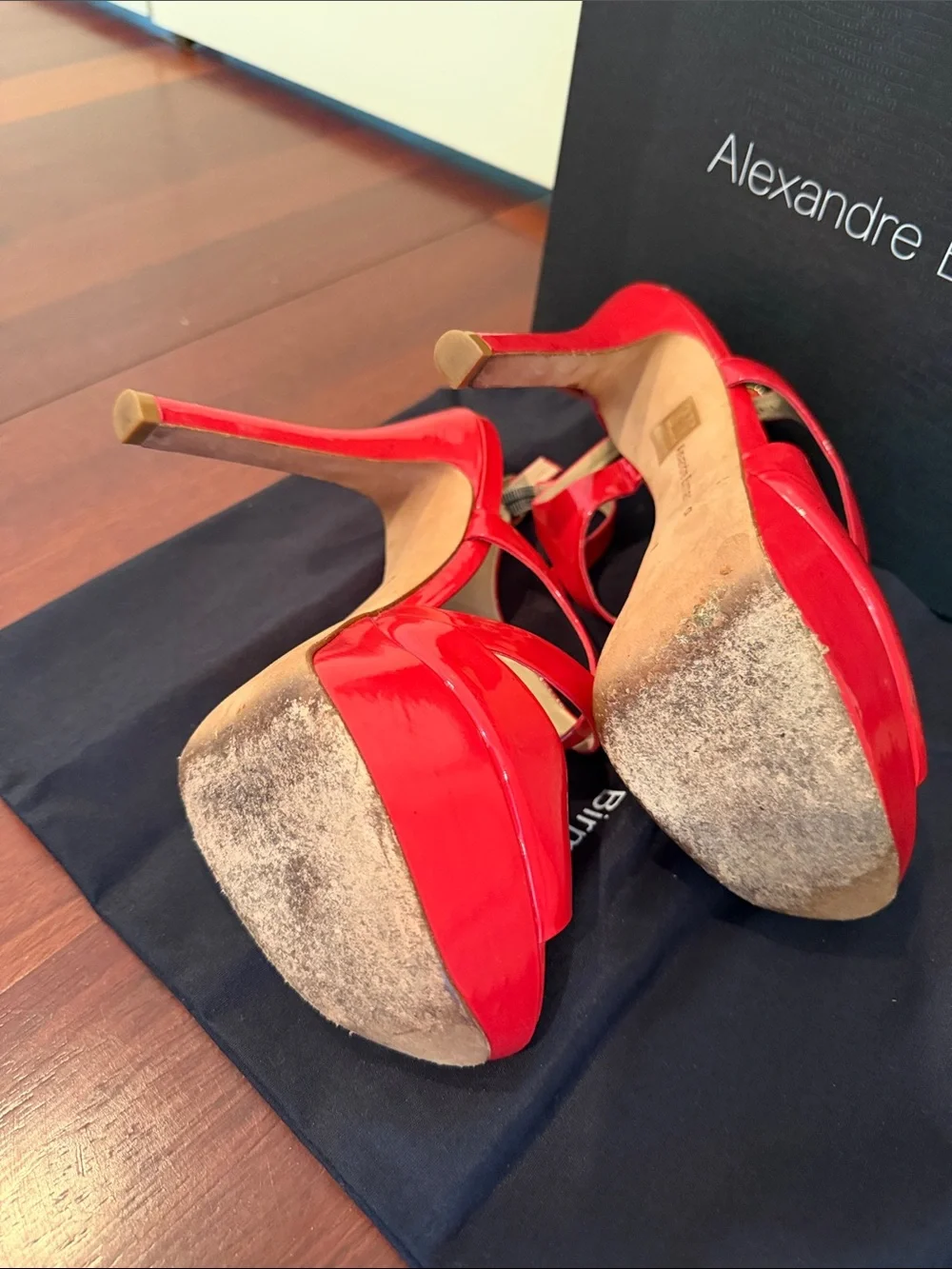 Alexandre Birman Red Patent Platform Peep-Toe Sandals